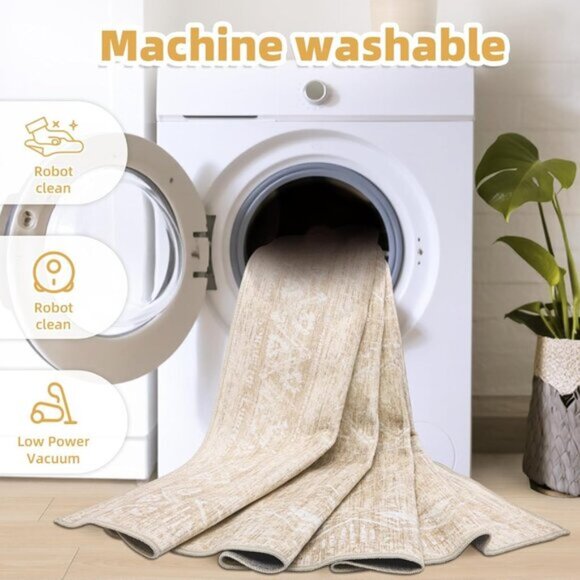 New 4x6 Beige Moroccan Area Rug, Washable Non-Slip Carpet for Entry & Room Decor - Picture 6 of 9